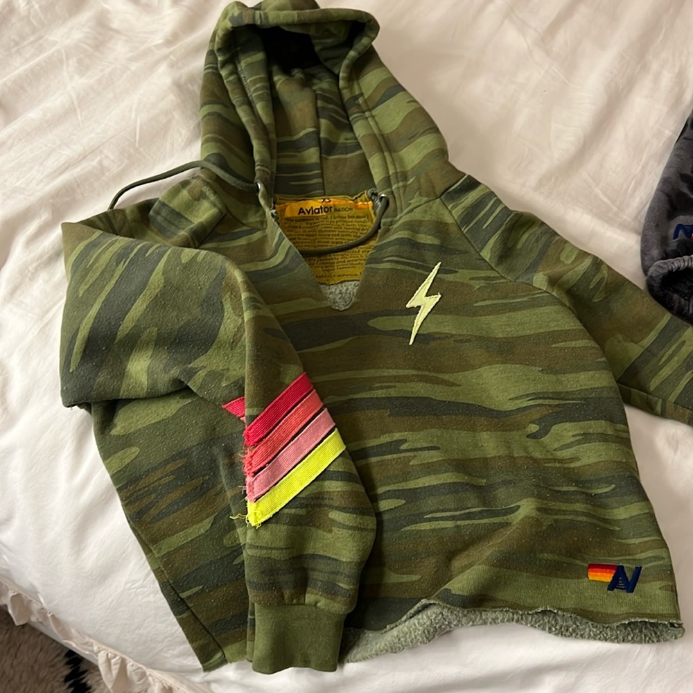 Bandier X Aviator Nation crop camo hoodie